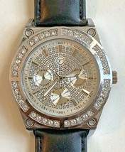 Techno Pave (8599) Blingy Silver-Tone Men's Watch w/ Black Faux Leather Strap - $16.33
