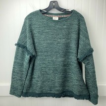 Knox Rose Sweater Sz Small Forest Green Boho Frayed Fringe Long Sleeve Pullover - £10.21 GBP