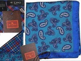 ETRO Double Sided Scarf, Man 100% Silk Made In Italy 33x33cm ET01 T0G - $74.66