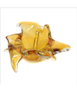 Vintage Yellow Amber Free Form Folded Edge Art Glass Candy Dish Bowl Hea... - £47.45 GBP