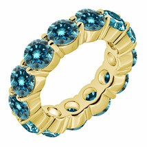 1 1/2ct Prong Blue Enhnaced Diamond Eternity Ring 14K Yellow Gold - £557.94 GBP