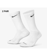 2 PAIR NIKE EVERYDAY PLUS  Performance Cushion Crew DRI-FIT Socks WHITE ... - €19,79 EUR