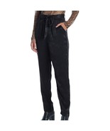 Ooberswank black satin self-tie front pleated straight leg pants small M... - $14.99