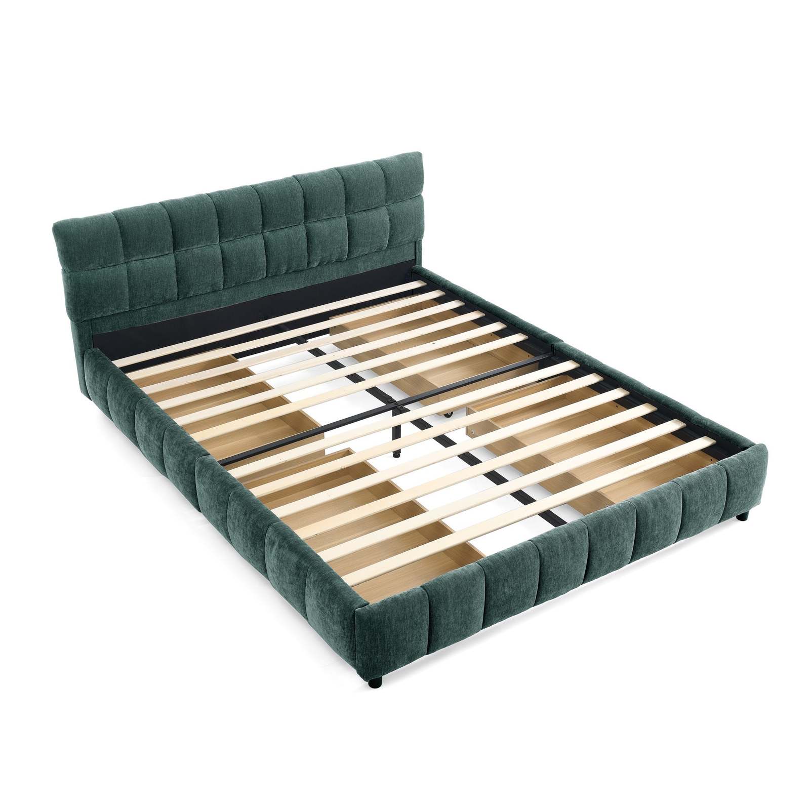Modern Green Queen Upholstered Bed w/ Storage Drawer, Chenille Fabric Item image 10