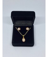 Peach Cultured Freshwater Pearl Pendant and Earring Set 18K Gold Plated - $44.55