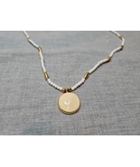 Small White Bead/Beige Circle Pendant Costume Jewelry Necklace, Clasp, 26&#39;&#39; - $9.99