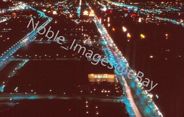 1965 Aerial Skyline Night View Michigan Ave Lights Chicago Kodachrome 35mm Slide - $3.96