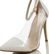 Women&#39;s Pointed Toe Lucite Panel Ankle Strap White Heels Sz 6 - £16.07 GBP