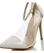 Women&#39;s Pointed Toe Lucite Panel Ankle Strap White Heels Sz 6 - £15.79 GBP