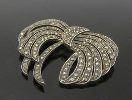 BOMA 925 Sterling Silver - Vintage Marcasite Bow Tied Ribbon Brooch Pin - BP5611 - £45.84 GBP