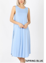  Zenana S Viscose Stretch Jersey Sleeveless Round Neck A Line Dress S Blue - $15.83