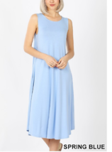  Zenana S Viscose Stretch Jersey Sleeveless Round Neck A Line Dress S Blue - $21.67 CAD