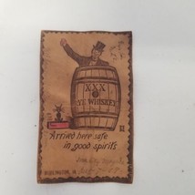 Antique 1909 Arrived Here In Good Spirits Whisket Barrel w/ Cat Leather Postcard - £11.67 GBP