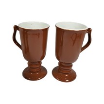 Set of 2 Hall #1273 Vintage Brown Pedestal Irish Coffee Mug Cup MCM Tumb... - £9.73 GBP