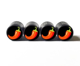 Red Hot Chili Pepper Emoji Tire Valve Stem Caps - Black Aluminum - Set of Four - £12.67 GBP