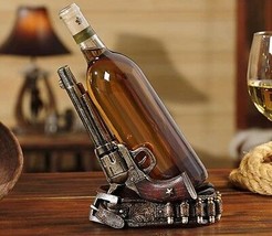 Pistol Gun Design Wine Bottle Holder 7.9" High Brown Resin Country Western Bar image 2