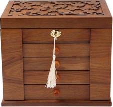 Changsuo Wooden Jewelry Box For Women, Cherry, Solid Wood Organizer With Combo - $142.95