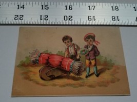 Home Treasure Trading Card Greeting Boys With Wheelbarrow Vibrant Colors Antique - £7.56 GBP