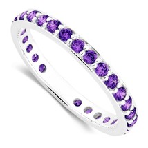 Amethyst Stapelbar Ewigkeit Hochzeitstag Band Solid Sterlingsilber Ring - £55.27 GBP