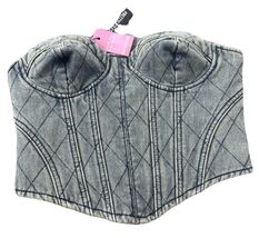 NWT Pretty Little Thing Denim acid Wash Denim Jean Corset Crop Top Y2K Sz 4 - $28.49