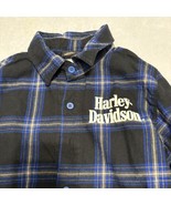 Boys Size 4/5 Harley Davidson Plaid Button Up Logo Black Blue - $13.98