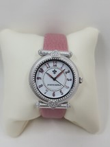 Judith Ripka Silvertone Stainless Steel Parisian Pink Leather Strap Watch - $75.00