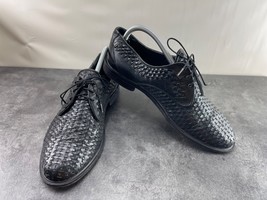 Firenze Oxford Men 8 M Shoes Black Woven Leather Casual Comfort Work Dre... - $655.18 MXN