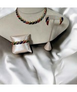 Vtg Enamel Swirl Panel Link Gold Tone Necklace Bracelet Earrings Set - $30.00