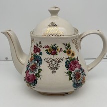 Vintage Rare Sadler Cube Style Teapot With Roses &amp; Gold Trim Porcelain Worn - £22.41 GBP