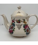 Vintage Rare Sadler Cube Style Teapot With Roses &amp; Gold Trim Porcelain Worn - £22.04 GBP