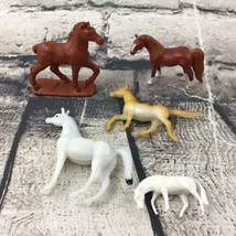 1”-2” Miniature Horse Figures Lot Of 5 Mares Stallions White Brown Yellow - $8.90