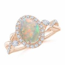 ANGARA Oval Opal Twisted Vine Ring with Diamond Halo for Women in 14K Solid Gold - £1,960.16 GBP