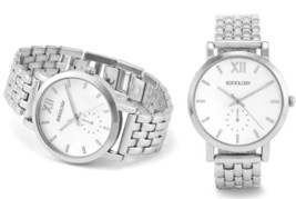 NEW Sociology 4018B Women&#39;s White Dial Dazzling Silver 7-Link Bracelet Watch hot - £10.21 GBP
