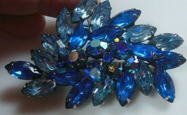 Vintage Faceted Prong-set Blue Marquise &amp; Round Rhinestone Brooch - £50.60 GBP