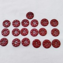 Vintage Carved Flower Buttons Lot Of 19 Plastic 3/4&quot; Round Burgundy Maroon - £18.69 GBP