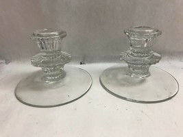 Vintage Pair Of Art Deco Glass Or Crystal Candlesticks - £19.00 GBP