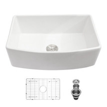 White Farmhouse Sink - 30 inch White Kitchen Sink Ceramic Arch Edge Apron - £240.24 GBP