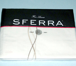 Sferra Cade F/Queen Flat Sheet Egyptian Cotton Percale Taupe Embroidery New - $98.90