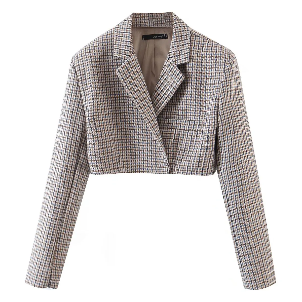 Autumn blazer women vintage coat elegant cropped blazer long sleeve notched blaz - £120.96 GBP