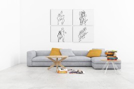  Abstract Drawing 4 Set Females Printed Wall Art decor Black and White - £4.75 GBP