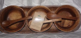 3 NEW Sealed Hand Carved Acacia Wood Monkey Pods with Tray &amp; Spoons - $14.84