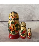 Vintage Set of 3 Russian Hand Painted Matryoshka Nesting Dolls Unsigned - $20.55 CAD