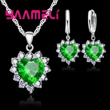 Trendy 925 Silver Jewelry Set for Women Heart CZ Stone Charm Pendants Necklaces  - £18.79 GBP