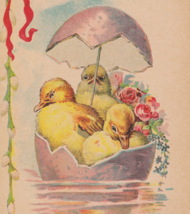 Chicks &amp; Roses Floating in an Egg Boat Antique Easter Postcard  - £4.74 GBP