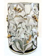 Iron and Glass Silver Leaves and Gold Berries 8 1/4&quot; Tall Pillar Candle ... - $98.01