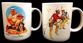 Norman Rockwell 1987 Coffee Cup Mug Pair &quot;Catching the Big One&quot; &amp; Trout Dinner&quot; - £18.32 GBP