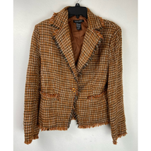 Silkland One Button Tweed Jacket Womens L Brown Pockets Long Sleeve Lape... - £14.16 GBP