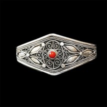 Moroccan Sterling silver Cuff coral gemstone Bangle bohemian Bracelet for her UK - £119.94 GBP