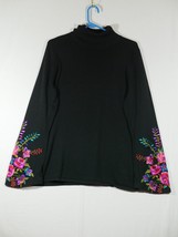 Vtg Linea By Louis Dell&#39;Olio Floral Embroidered Long Sleeves Black Lg Tu... - £32.04 GBP