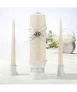 Lillian Rose Cream Lace Candle Set of 3 pillar and tapers wedding ceremony - $41.10